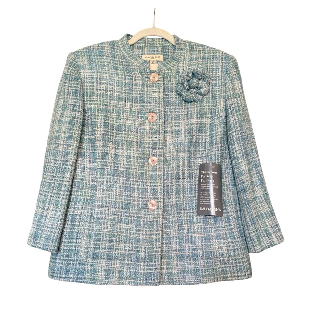 NWT Women's Amanda Smith Three Piece Suit Set Blue/White 12 Jacket Shell Pants